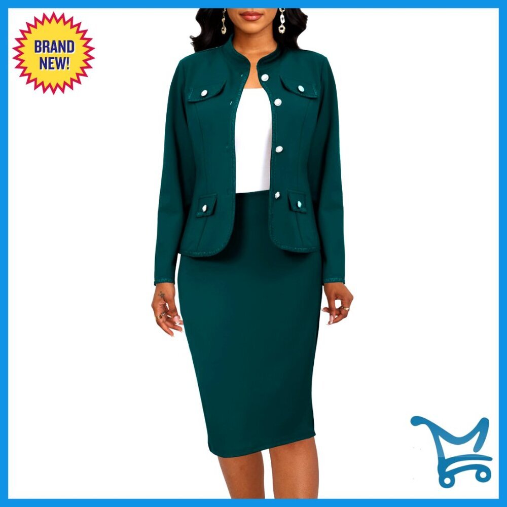 Women's 2-Piece Business Suit Blazer and Skirt Set Formal Office Wear